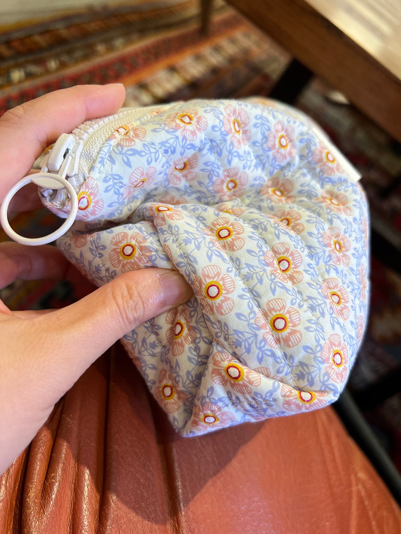 Makeup Bag with Romantic Small Orange Blossom Pattern- Portable Printed Storage Bag for Girls’ Skincare Items and Toiletries – Interior Bag for Travel