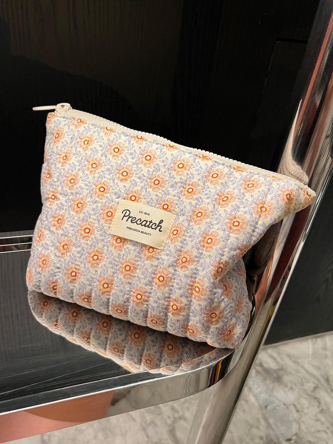 Makeup Bag with Romantic Small Orange Blossom Pattern- Portable Printed Storage Bag for Girls’ Skincare Items and Toiletries – Interior Bag for Travel