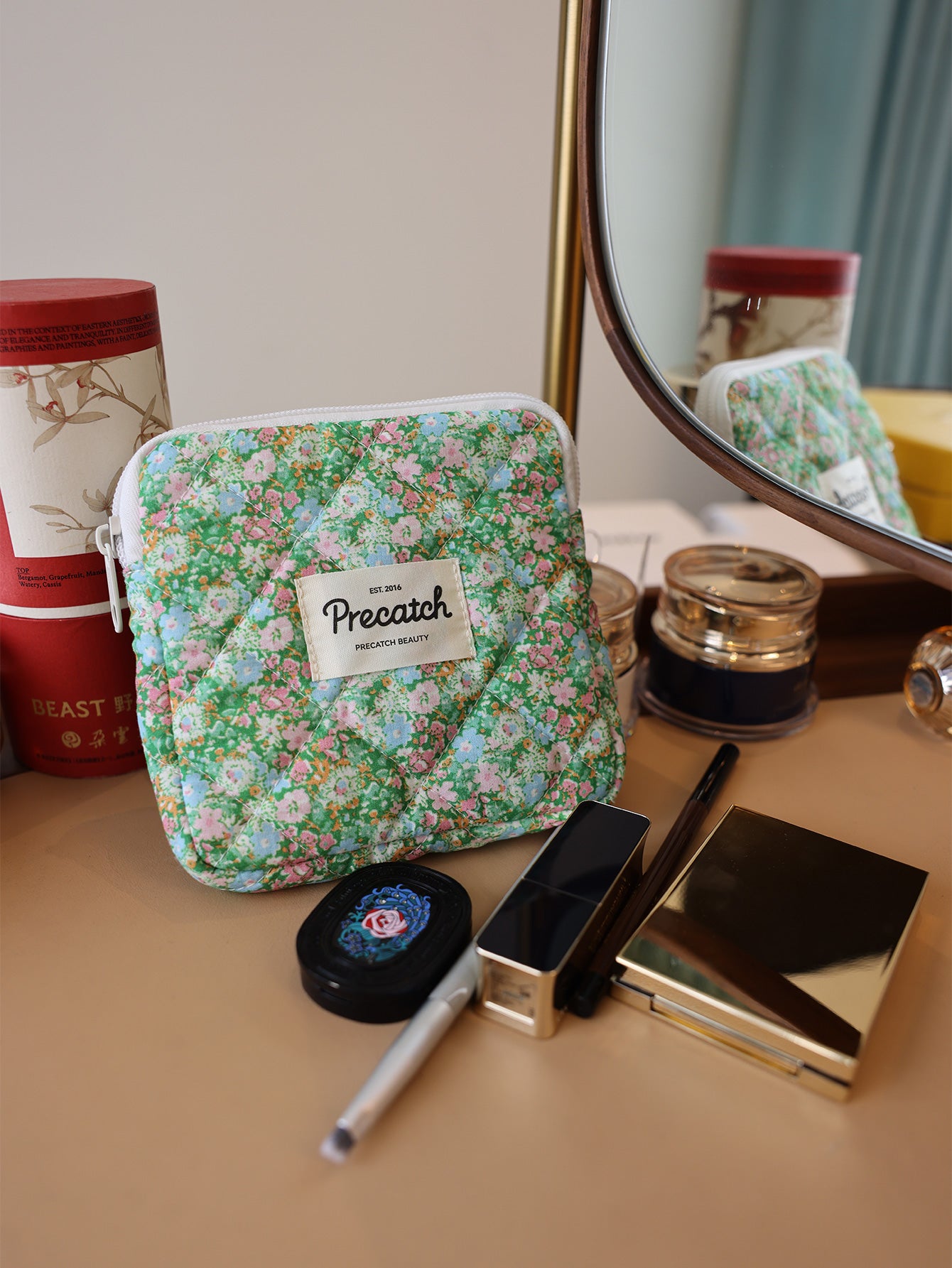 Precatch Colorful Floral Square Three-dimensional Small Cushion Compact and Touch-up Supplies Storage Bag - Sanitary Napkin Pouch (Square Bag)