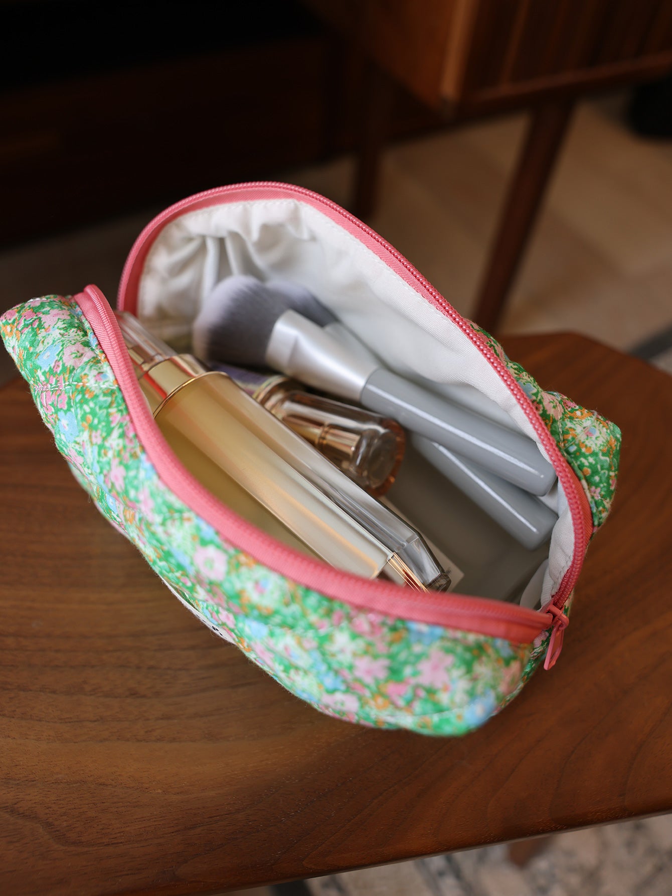 Precatch Emerald Green Printed Thick Medium Makeup Bag - Skincare Portable Travel Storage Bag (Handbag)