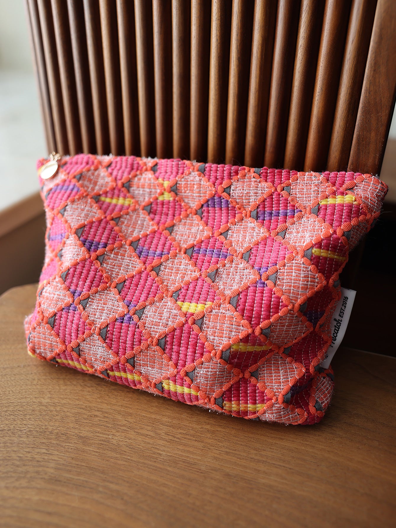 Precatch Red diamond lattice fashion large capacity zipper makeup bag New Year Christmas girl travel portable ethnic style storage bag toiletry bag