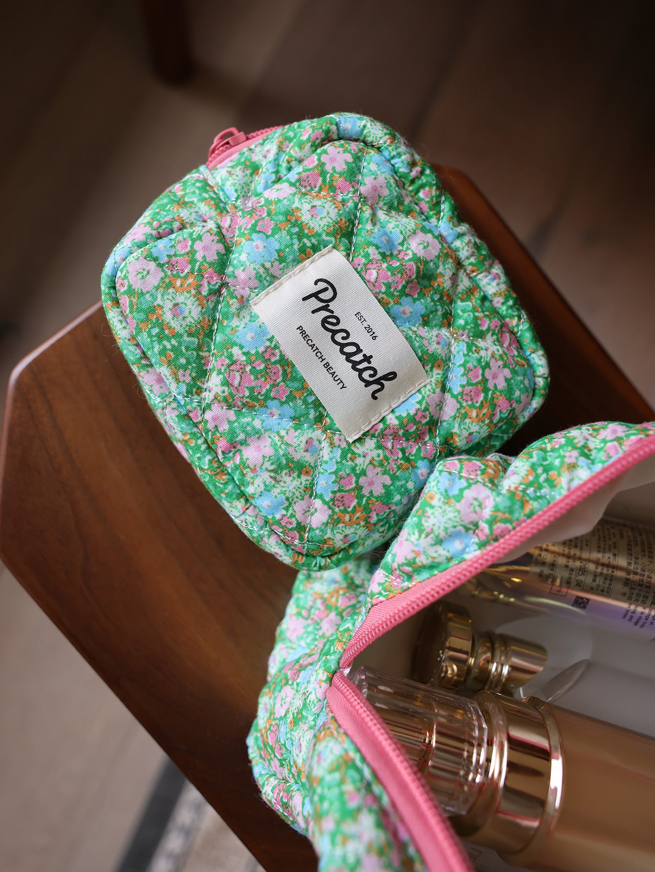 French Style Floral Artistic Fresh Green Flower Makeup Bag Ditty bag Micro floral zippers Small bag