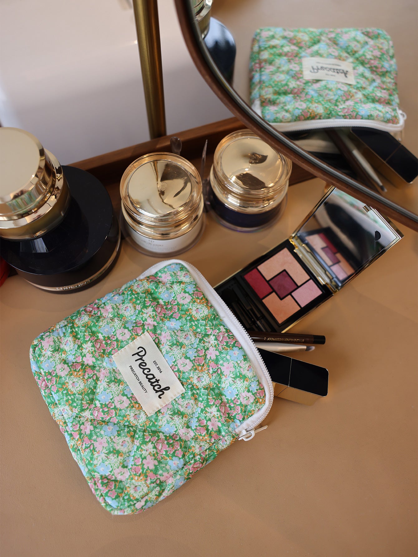 Precatch Colorful Floral Square Three-dimensional Small Cushion Compact and Touch-up Supplies Storage Bag - Sanitary Napkin Pouch (Square Bag)