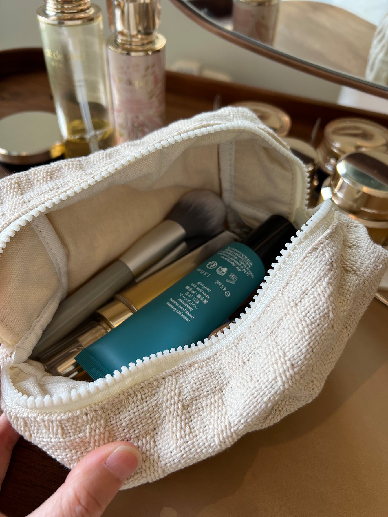 Precatch Carry-on Portable Premium Makeup Bag with Large Capacity - Simple Canvas Three-dimensional Storage Bag - Travel-ready Solid Color Toiletry Bag for International Trips (Solid Color)