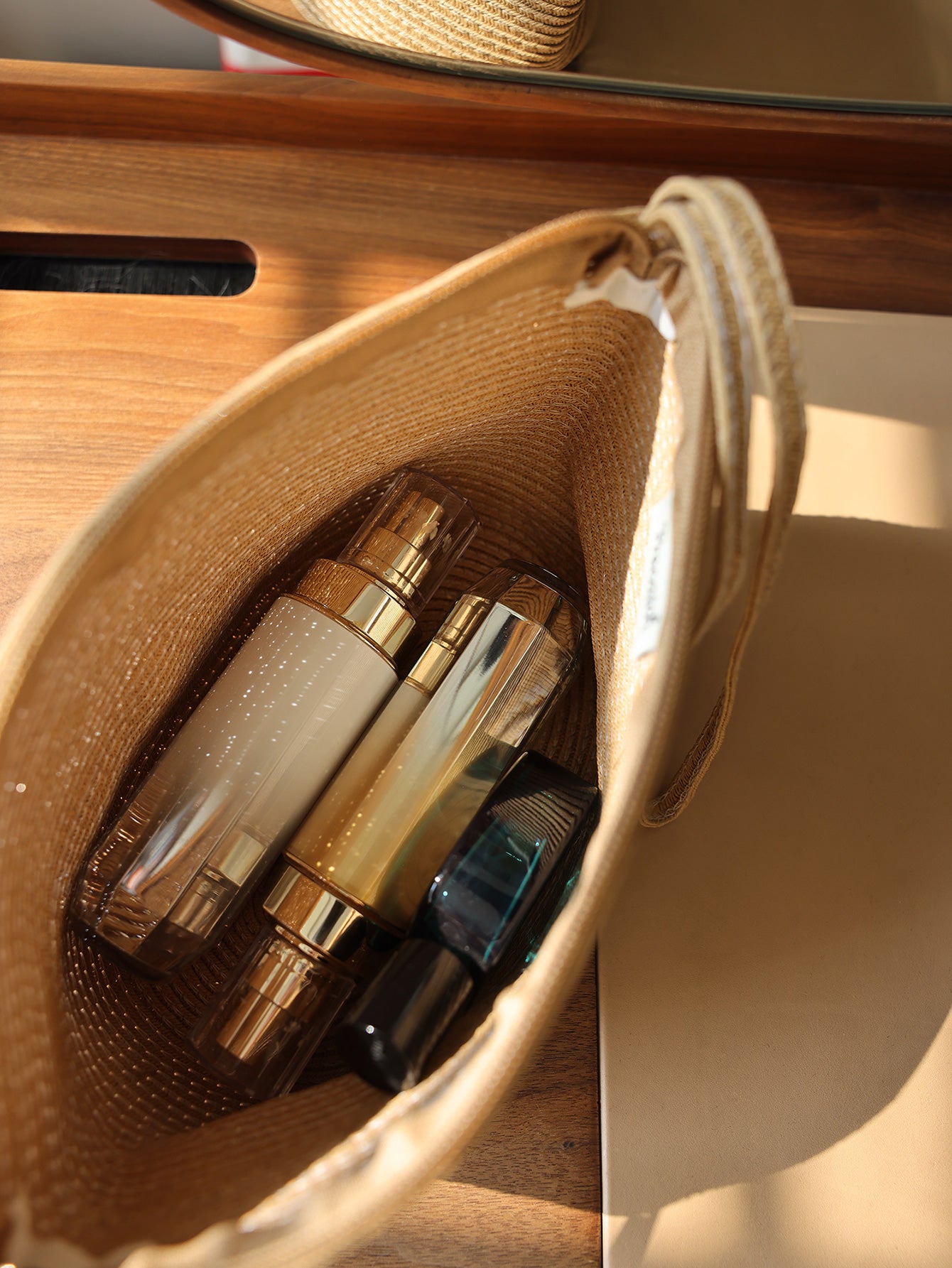 Precatch Straw woven bag spring and summer travel cargo bag solid color woven storage bag outdoor portable leisure beach bag handbag makeup bag