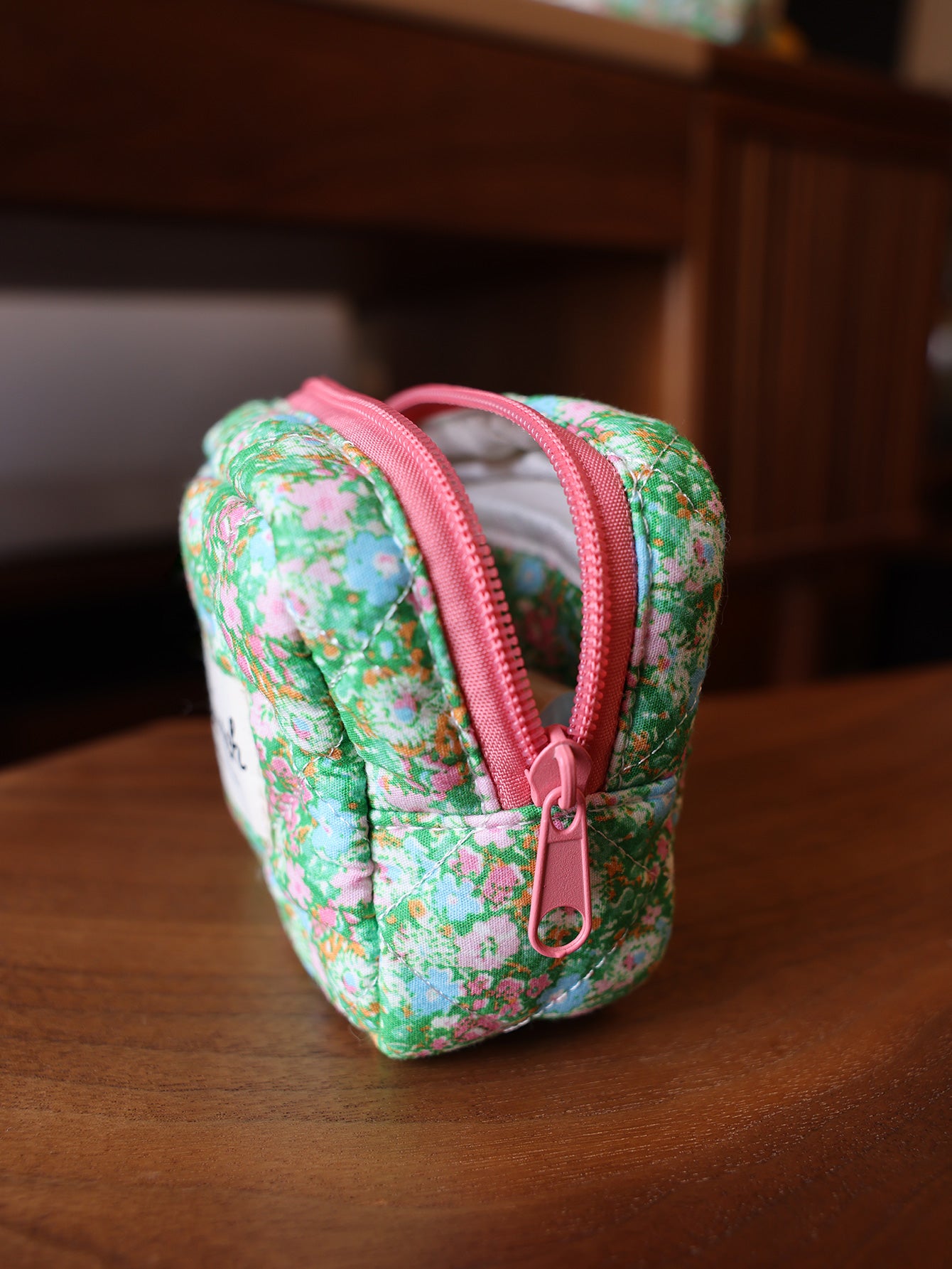 French Style Floral Artistic Fresh Green Flower Makeup Bag Ditty bag Micro floral zippers Small bag