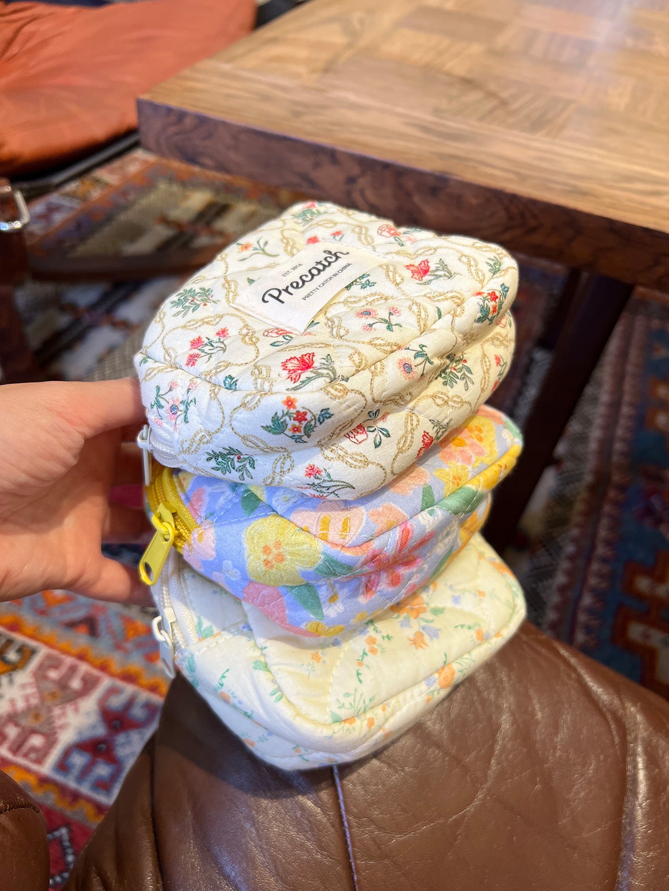 Precatch Square Toast Three-dimensional Makeup Bag for Makeup, Cushion Compact, Lipstick, Featuring a Thick Floral Small Pouch as an Interior Bag