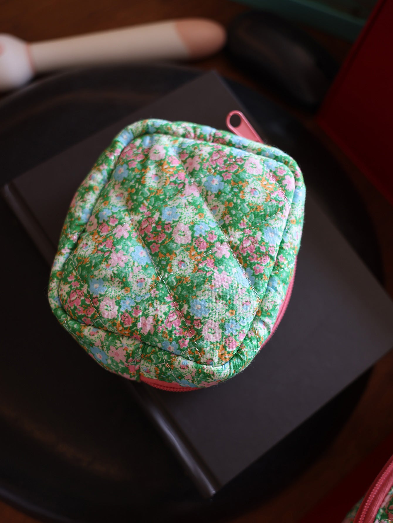 French Style Floral Artistic Fresh Green Flower Makeup Bag Ditty bag Micro floral zippers Small bag