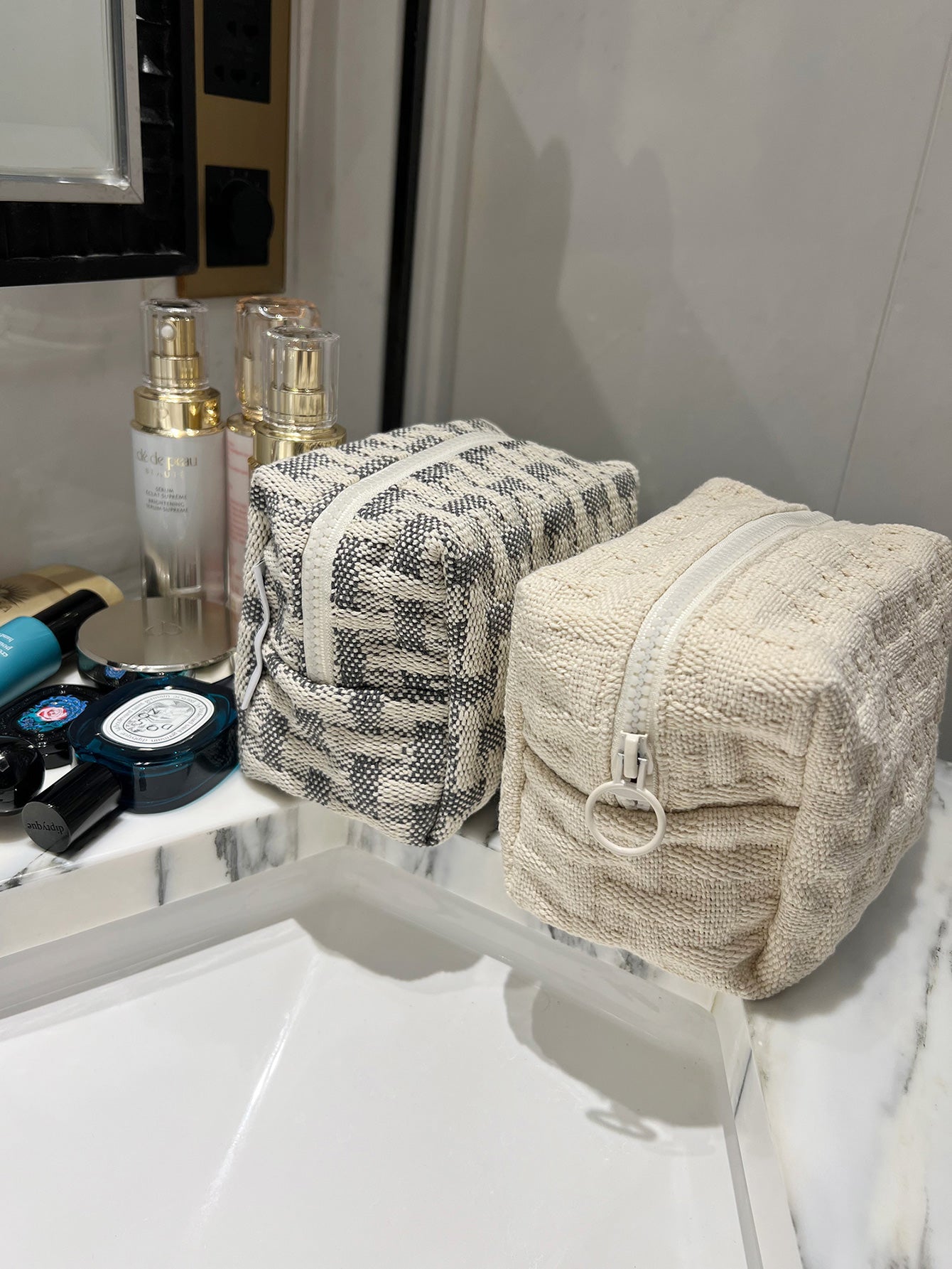 Precatch Carry-on Portable Premium Makeup Bag with Large Capacity - Simple Canvas Three-dimensional Storage Bag - Travel-ready Solid Color Toiletry Bag for International Trips (Solid Color)