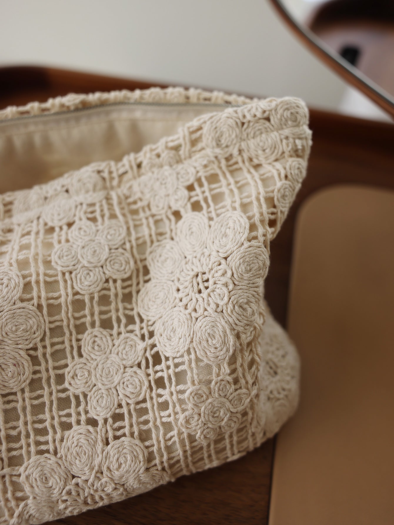 Ethnic style embroidered flowers solid color makeup bag versatile woven fashionable storage bag for girls clutch bag toilet bag