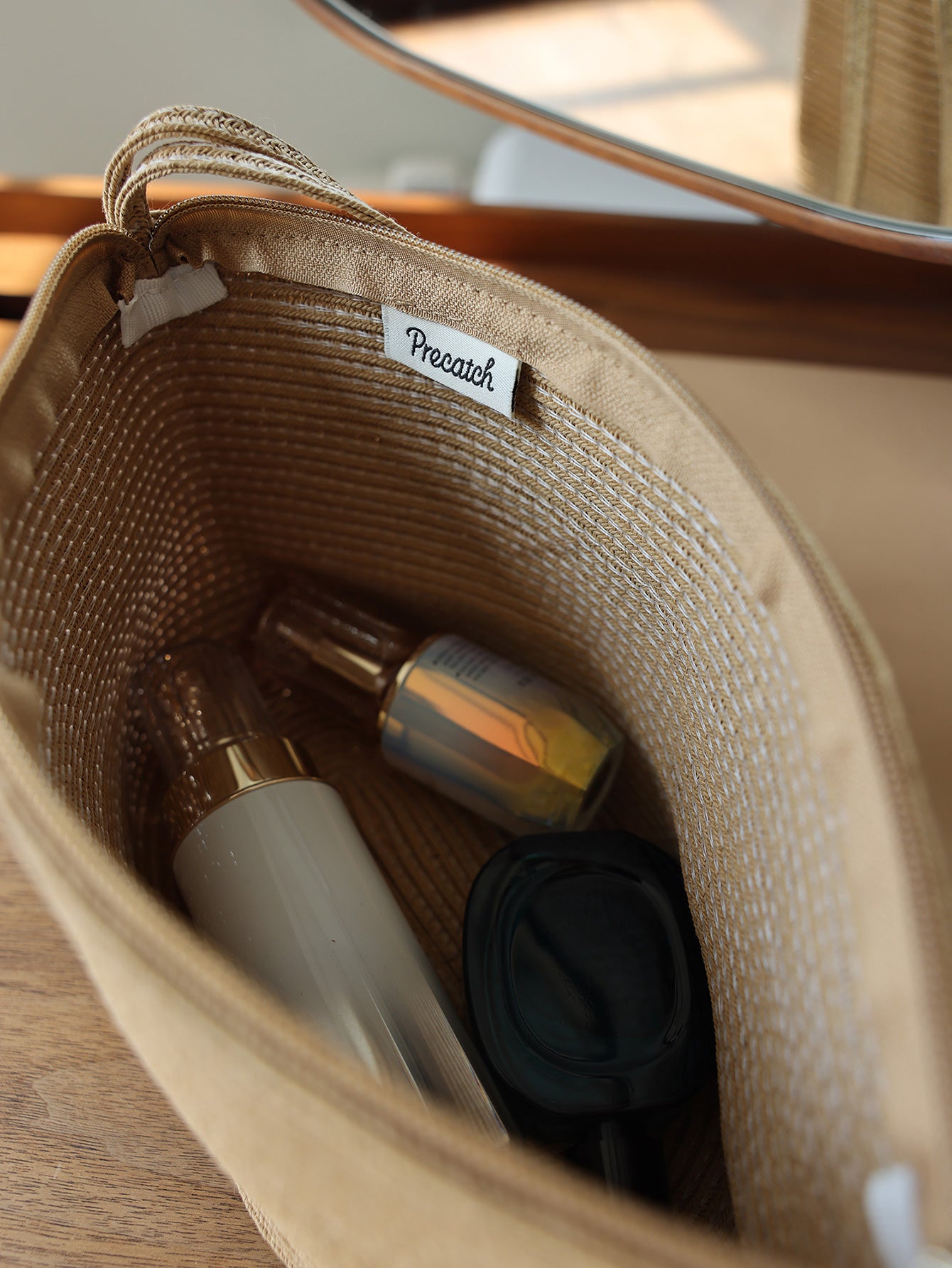 Precatch Straw woven bag spring and summer travel cargo bag solid color woven storage bag outdoor portable leisure beach bag handbag makeup bag