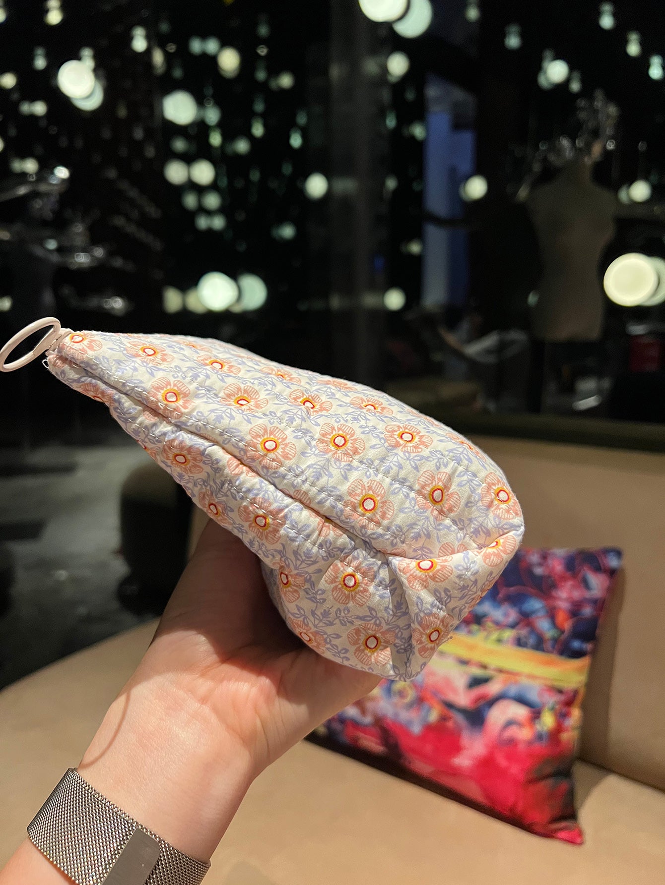 Makeup Bag with Romantic Small Orange Blossom Pattern- Portable Printed Storage Bag for Girls’ Skincare Items and Toiletries – Interior Bag for Travel