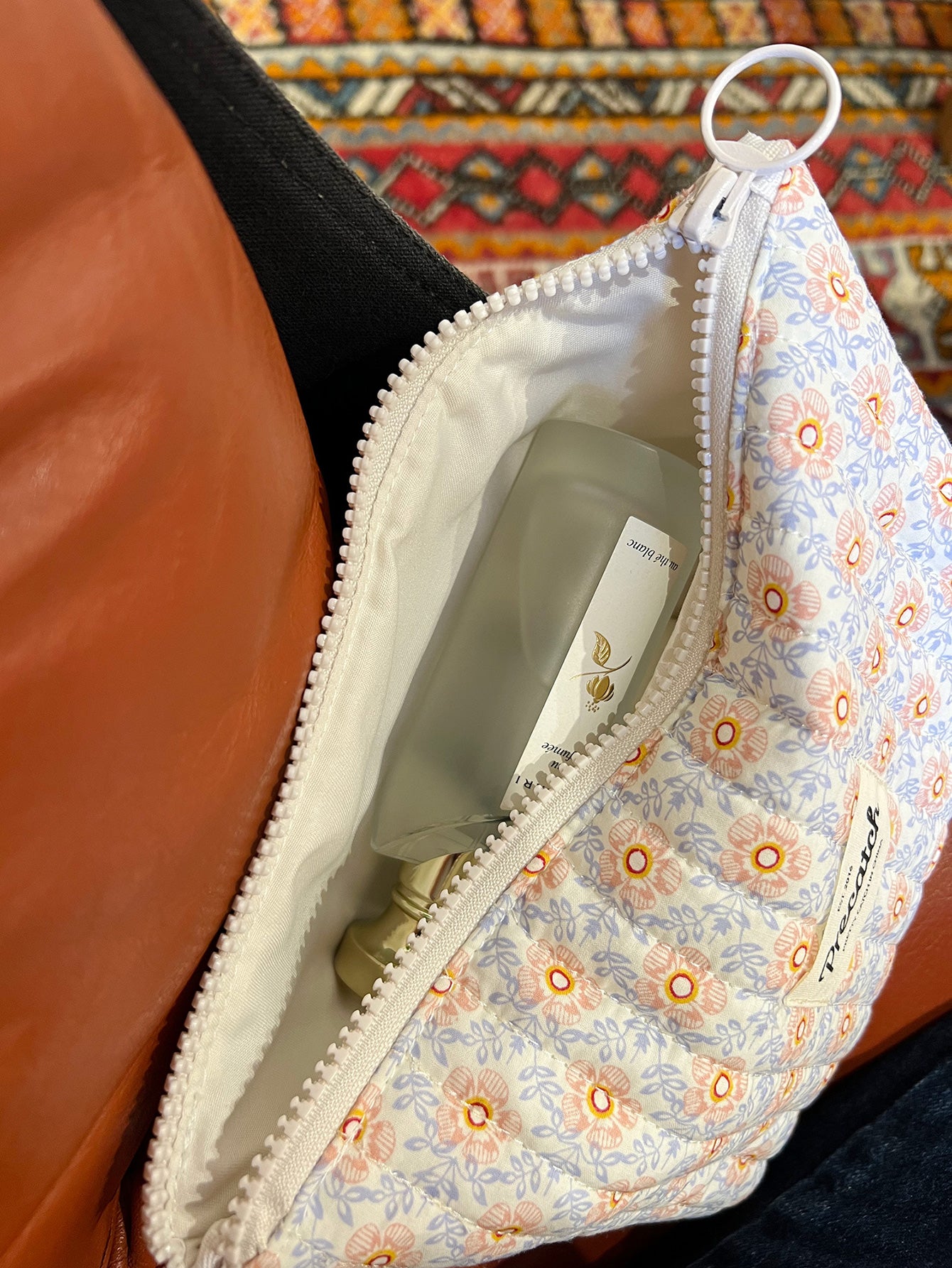 Makeup Bag with Romantic Small Orange Blossom Pattern- Portable Printed Storage Bag for Girls’ Skincare Items and Toiletries – Interior Bag for Travel