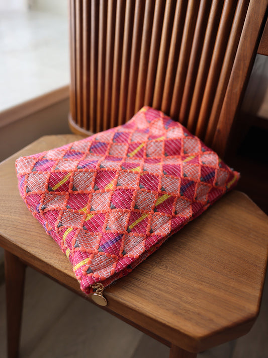 Precatch Red diamond lattice fashion large capacity zipper makeup bag New Year Christmas girl travel portable ethnic style storage bag toiletry bag